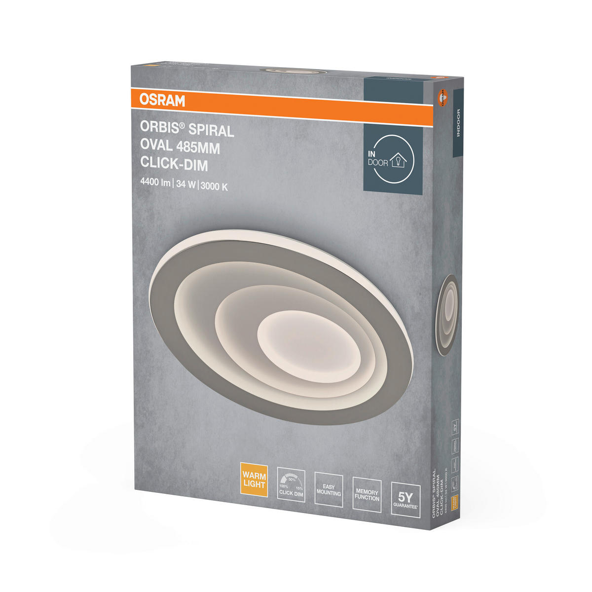 LED-DECKENLEUCHTE Orbis Spiral 38,5/48,5/5,6 cm   - Grau, Design, Kunststoff/Metall (38,5/48,5/5,6cm) - Osram