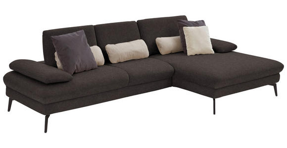 ECKSOFA in Chenille, Mikrofaser Mokka 299/157 cm - Schwarz/Mokka, Design, Textil/Metall (299/157cm) - Dieter Knoll