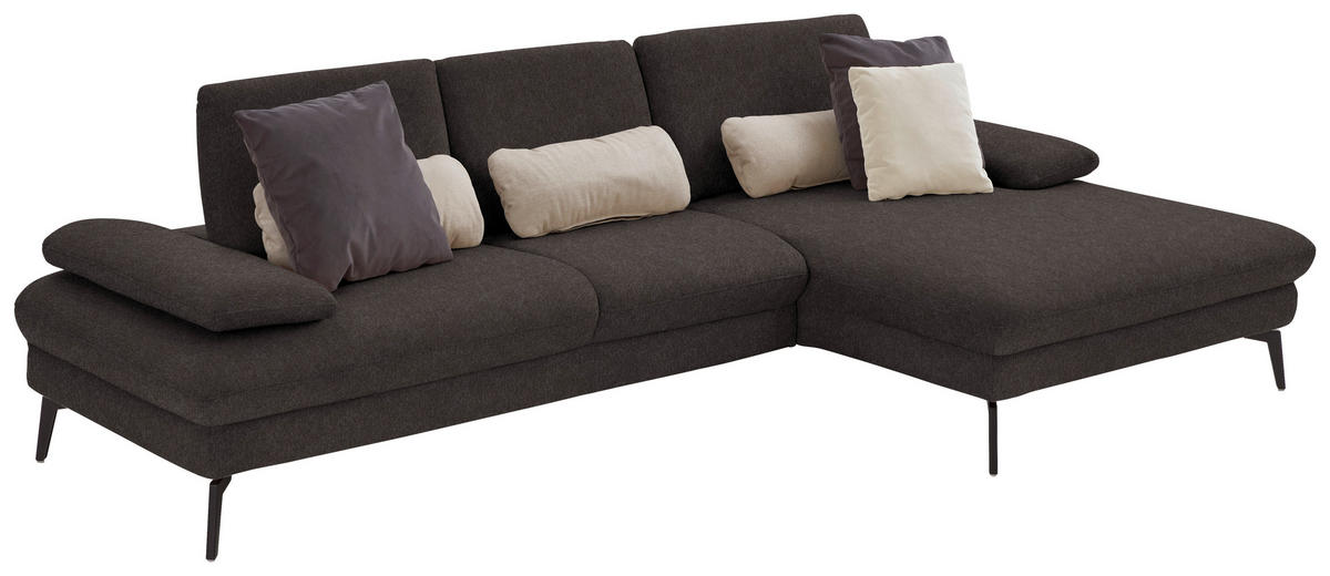 ECKSOFA in Chenille, Mikrofaser Mokka  - Schwarz/Mokka, Design, Textil/Metall (299/157cm) - Dieter Knoll
