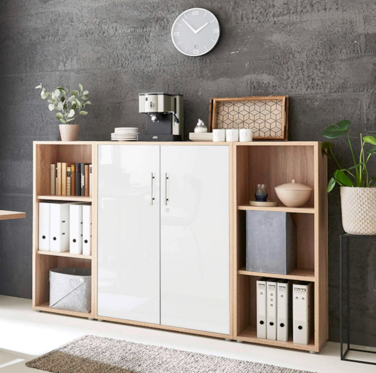 BÜRO - Weiß Hochglanz/Sonoma Eiche, MODERN, Holzwerkstoff/Metall - MID.YOU