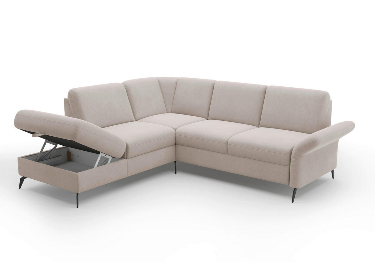ECKSOFA ROCHELLE E Greige Flachgewebe  - Greige/Schwarz, KONVENTIONELL, Textil/Metall (216/240cm) - Sit & More