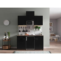 MINIKÜCHE 150 cm   in Schwarz  - Eichefarben/Alufarben, Basics, Holzwerkstoff/Kunststoff (150cm) - Respekta