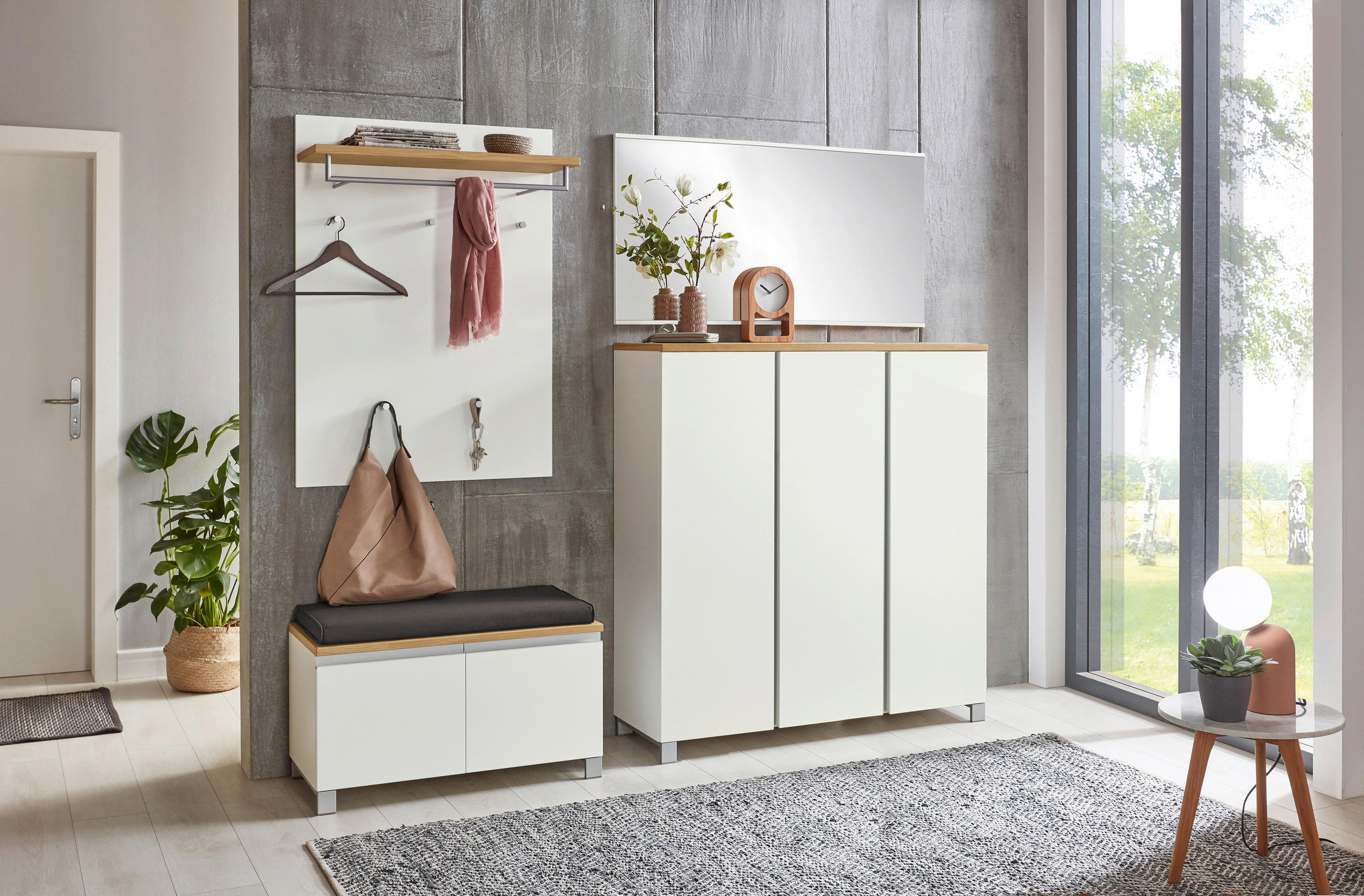 SCHUHSCHRANK Balkeneiche furniert Silberfarben, Weiß, Eichefarben  - Eichefarben/Silberfarben, Design, Holz/Holzwerkstoff (125/126/37cm)