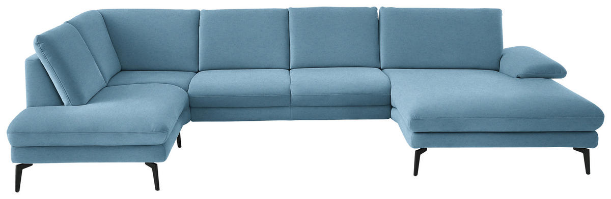 WOHNLANDSCHAFT  in Chenille, Flachgewebe Blau  - Blau/Schwarz, Design, Textil/Metall (208/344/180cm) - Dieter Knoll