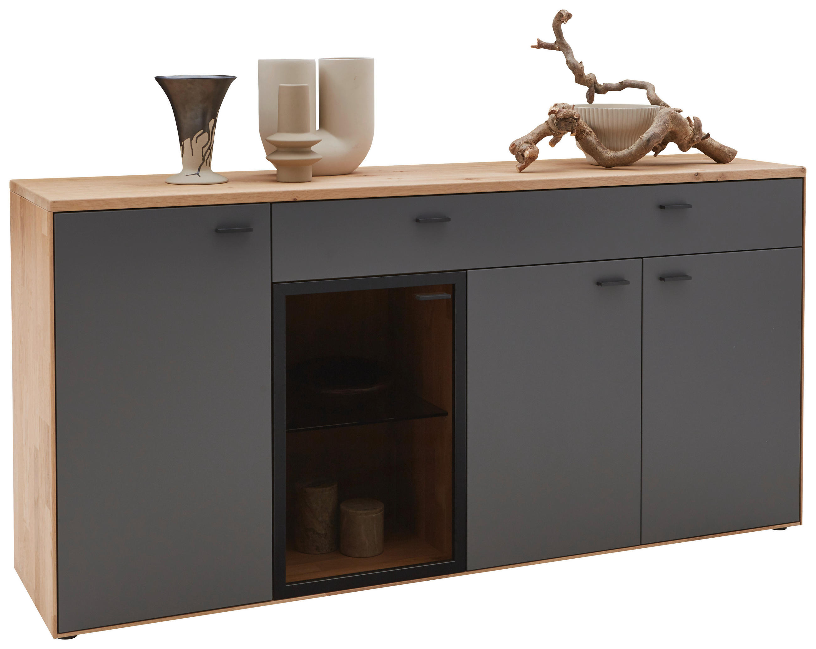 SIDEBOARD  in 181,9/89,5/45,2 cm  - Wildeiche/Graphitfarben, Natur, Glas/Holz (181,9/89,5/45,2cm) - Valnatura