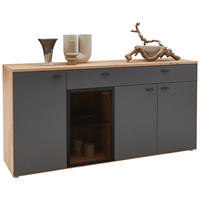 SIDEBOARD Graphitfarben, Wildeiche  181,9/89,5/45,2 cm  - Wildeiche/Graphitfarben, Natur, Glas/Holz (181,9/89,5/45,2cm) - Valnatura
