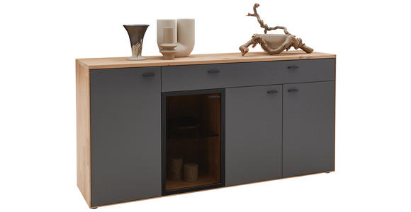 SIDEBOARD 181,9/89,5/45,2 cm  - Wildeiche/Graphitfarben, Natur, Glas/Holz (181,9/89,5/45,2cm) - Valnatura