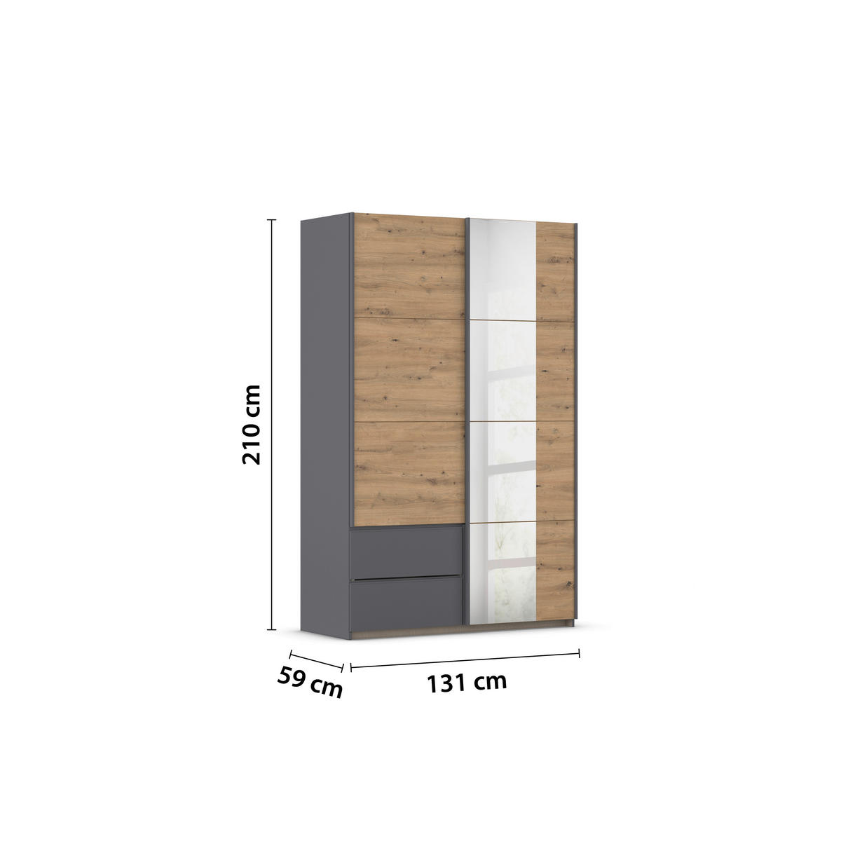 SCHWEBETÜRENSCHRANK in Grau, Eiche Artisan  - Eiche Artisan/Grau, Modern, Holzwerkstoff (131/210/59cm) - Rauch Möbel