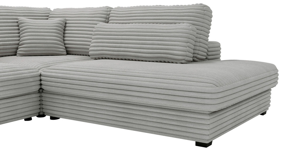 ECKSOFA in Cord, Plüsch Grau  - Schwarz/Grau, Design, Kunststoff/Textil (332/244cm) - Livetastic