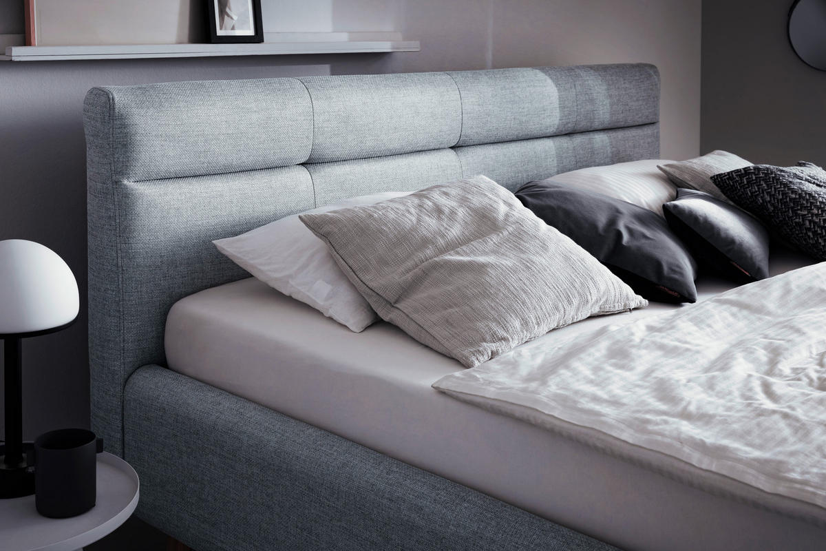 POLSTERBETT 180/200 cm  in Pastellblau  - Pastellblau/Eichefarben, Konventionell, Holz/Textil (180/200cm) - Boxxx