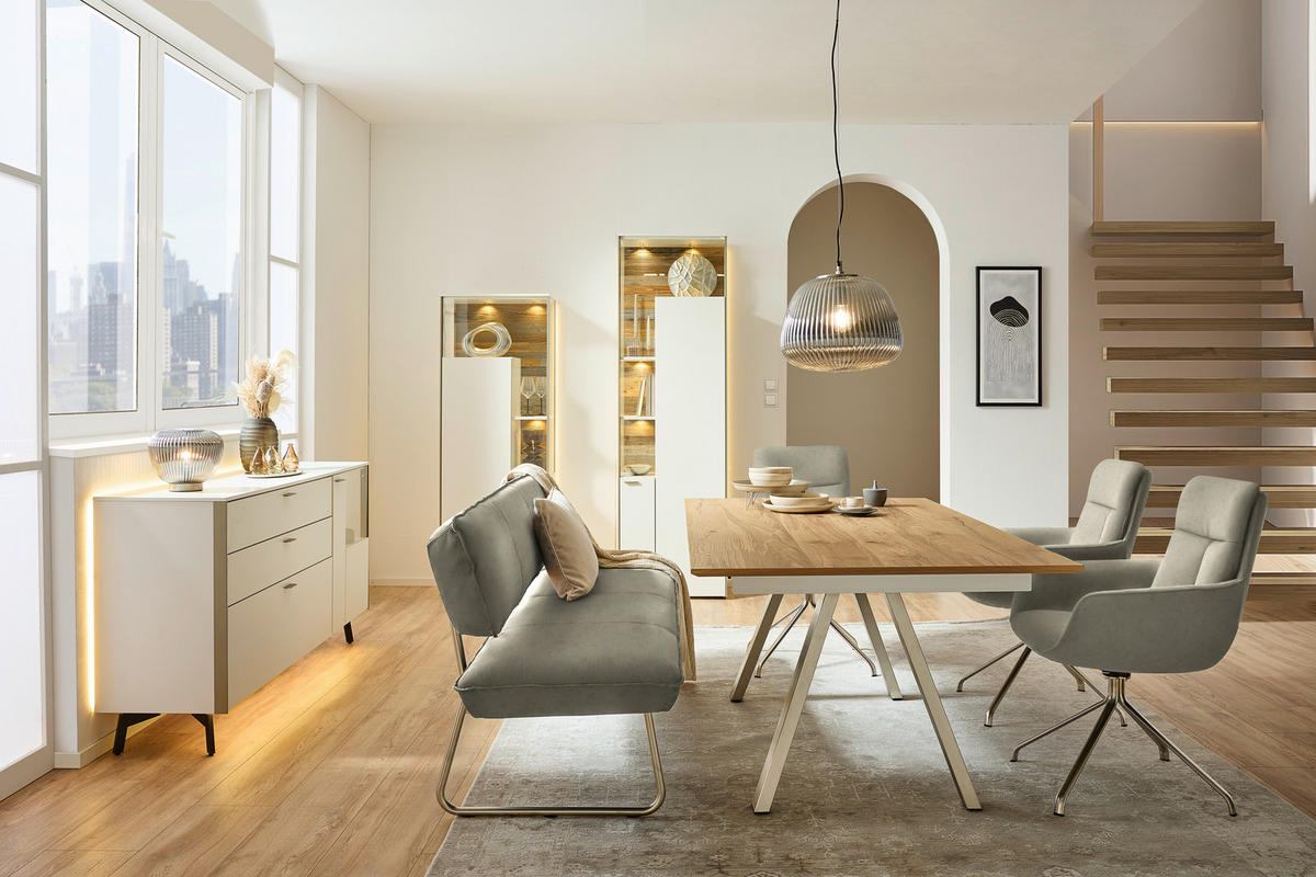 SITZBANK 200/87/67 cm  in Silberfarben, Edelstahlfarben  - Edelstahlfarben/Silberfarben, Design, Textil/Metall (200/87/67cm) - Venjakob