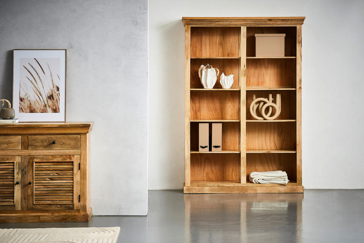 REGAL Mangoholz massiv Naturfarben, Hellbraun  - Hellbraun/Naturfarben, ROMANTIK / LANDHAUS, Holz (140/200/40cm) - MID.YOU