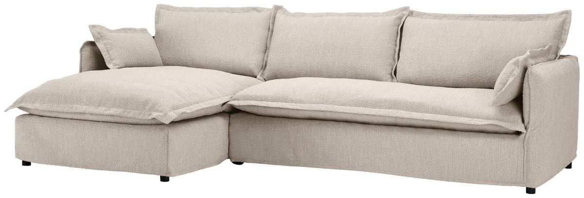 HUSSEN-ECKSOFA in Flachgewebe, Bouclé Beige  - Beige/Schwarz, Trend, Textil/Metall (165/295cm) - Livetastic