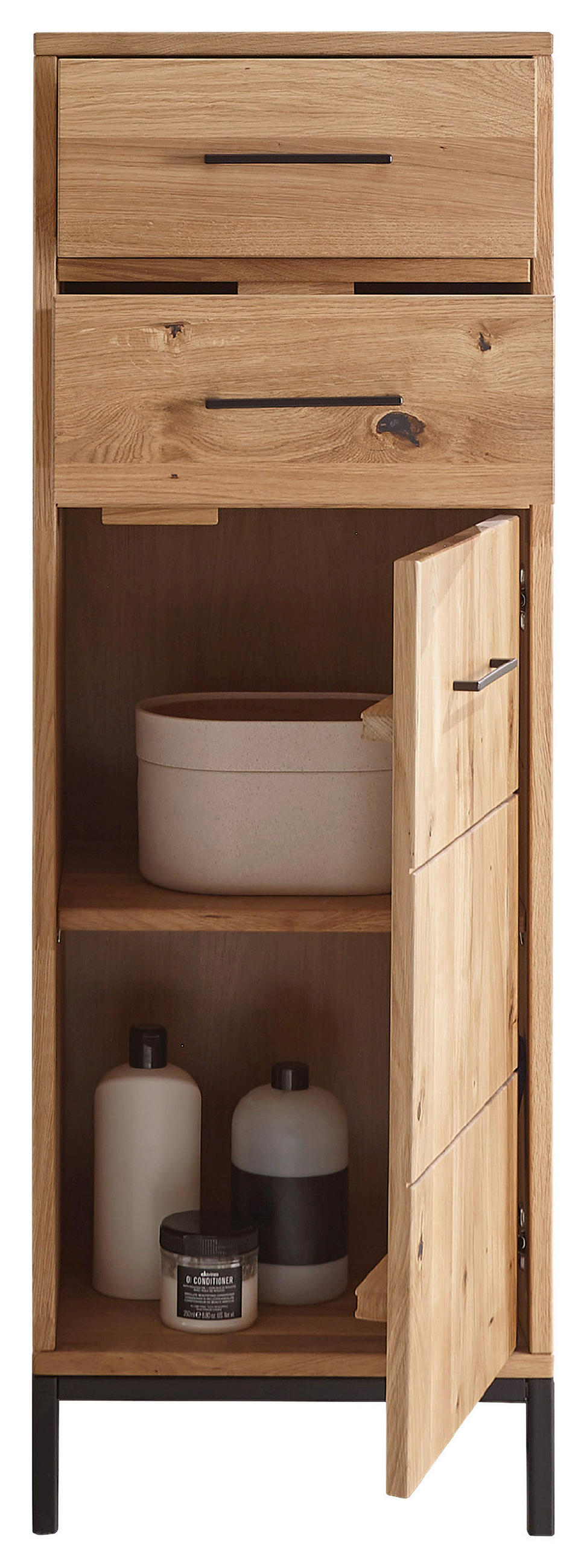 MIDISCHRANK 40/115/35 cm  - Wildeiche/Schwarz, Basics, Holz/Metall (40/115/35cm) - Linea Natura