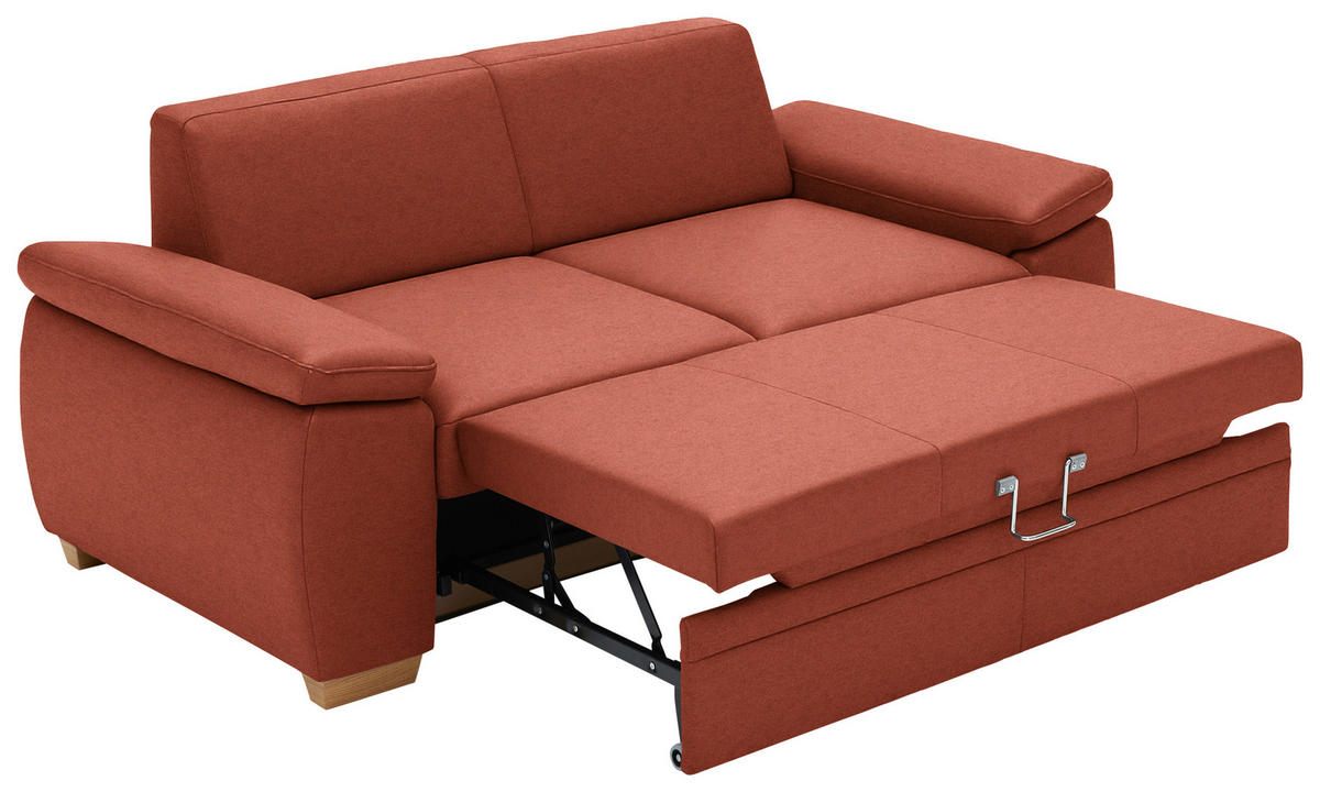 SCHLAFSOFA Chenille Rotorange  - Eiche Bianco/Rotorange, KONVENTIONELL, Holz/Textil (196/90/100cm) - Beldomo Style