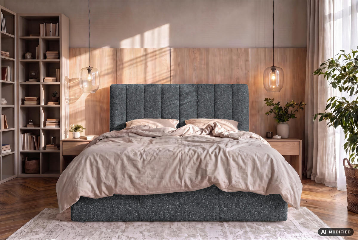 POLSTERBETT 160/200 cm,  in Anthrazit, Matratze, Lattenrost, Bettkasten, H3 + H4 = fest + sehr fest  - Anthrazit, Trend, Holz/Textil (160/200cm) - Boxxx