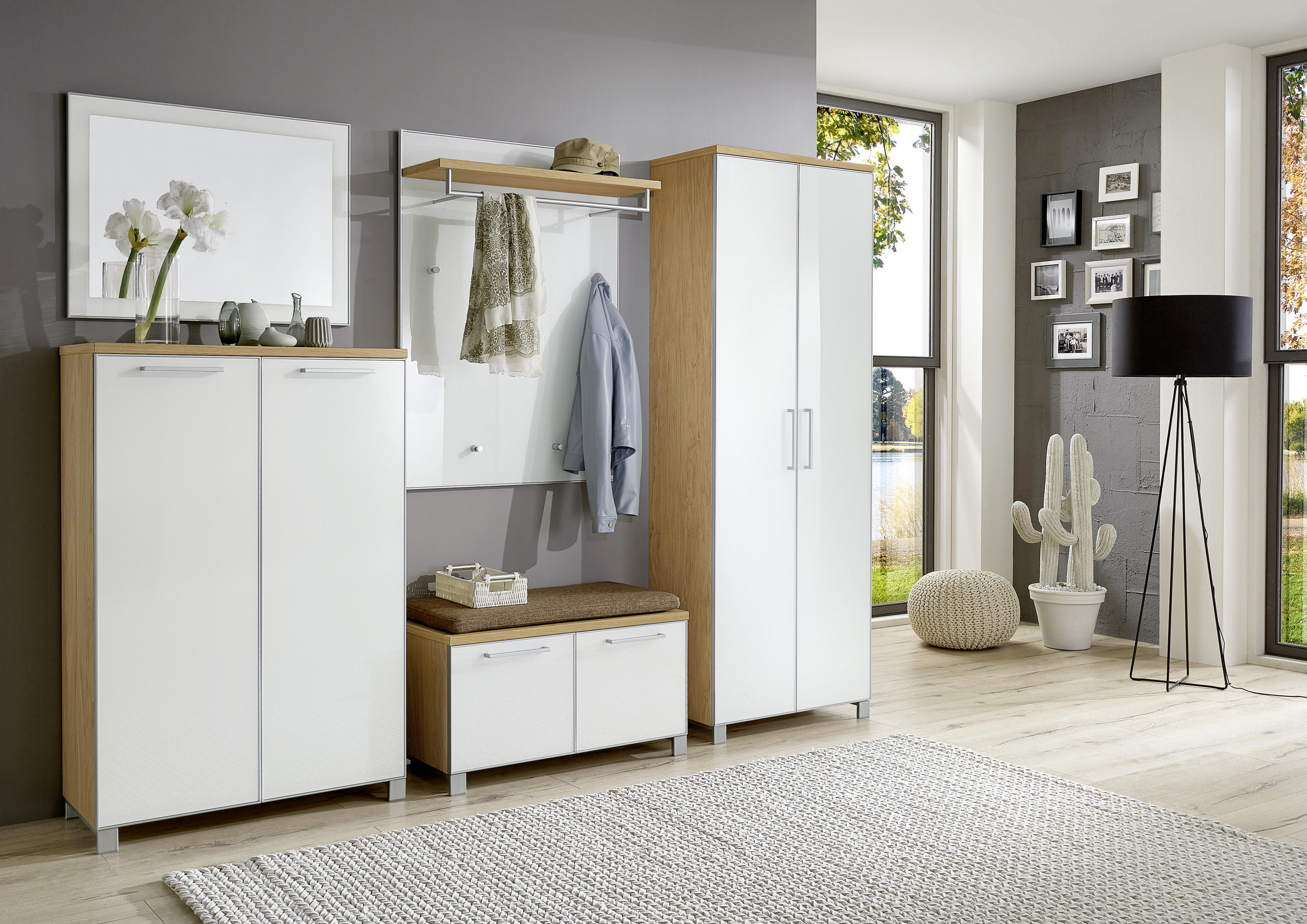 GARDEROBENSCHRANK 71/193/37 cm  - Chromfarben/Eiche Bianco, Design, Glas/Holzwerkstoff (71/193/37cm) - Novel