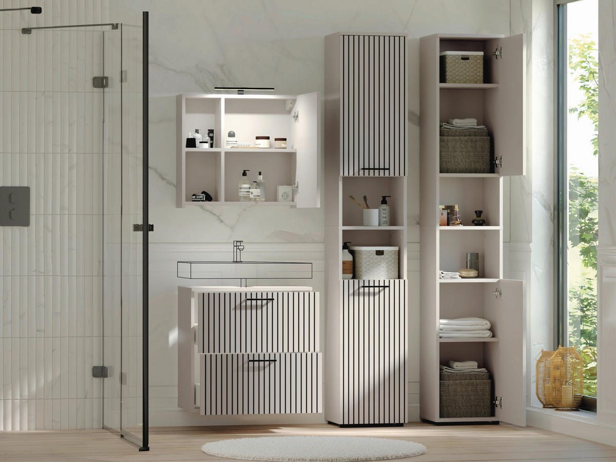 BADEZIMMER 4-teilig  in 160 cm  - Kaschmir/Schwarz, Trend, Glas/Holzwerkstoff (160cm) - Respekta
