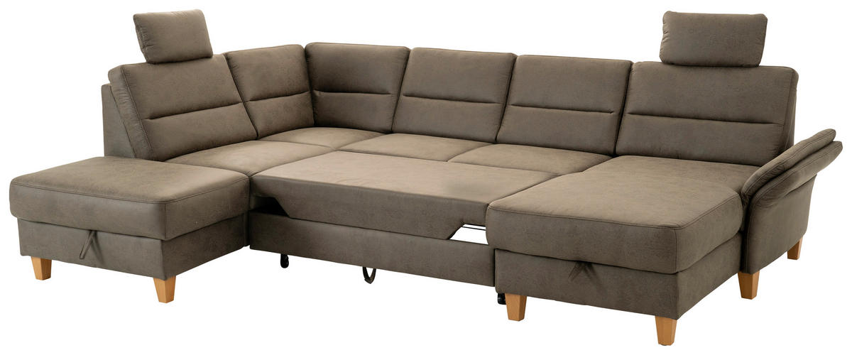 SEDACÍ SOUPRAVA, textil,  - tmavě hnědá/barvy dubu, Basics, dřevo/textil (213/303/162cm) - Cantus