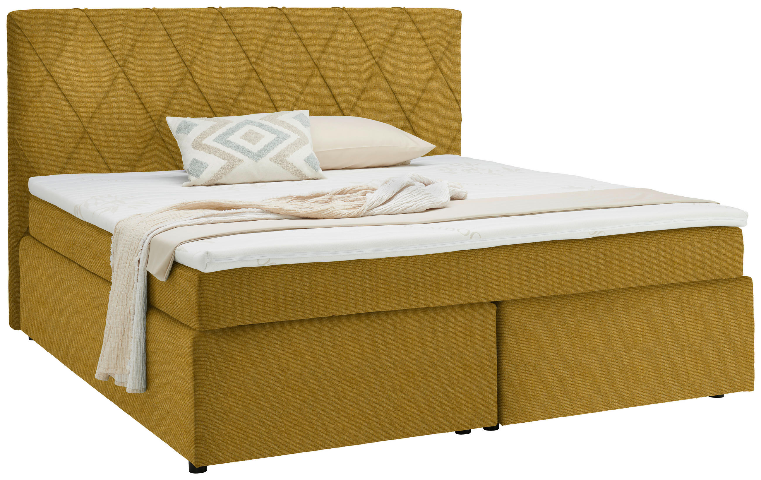 BOXSPRINGBETT 180/200 cm  in Currygelb  - Currygelb/Schwarz, Design, Kunststoff/Textil (180/200cm) - Xora