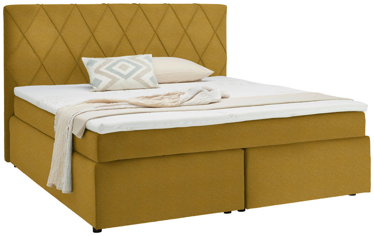 BOXSPRINGBETT 180/200 cm  in Currygelb  - Currygelb/Schwarz, Design, Kunststoff/Textil (180/200cm) - Xora