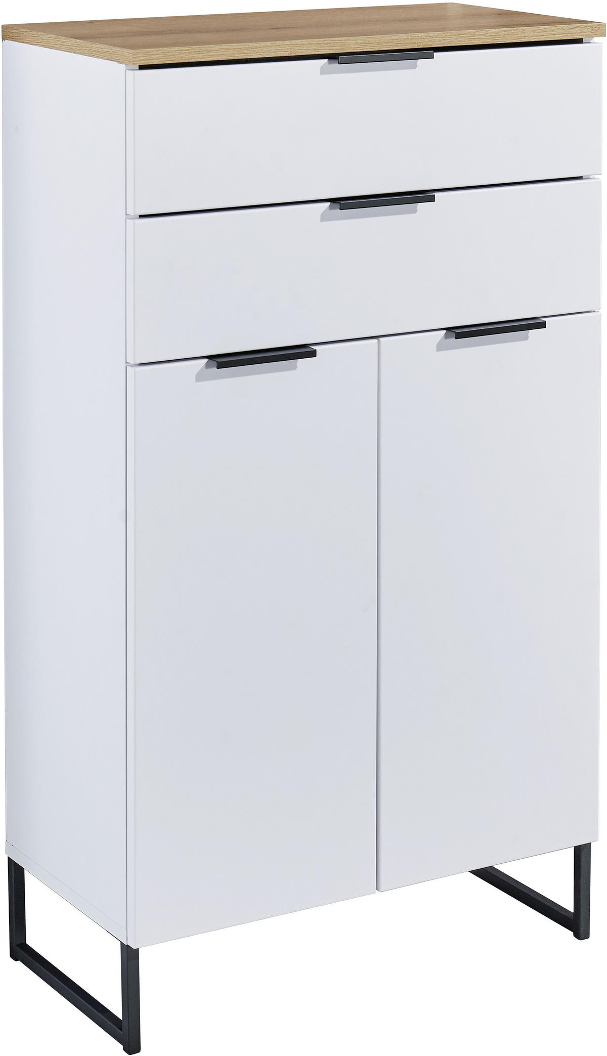 MIDISCHRANK 60/106/32 cm  - Eichefarben/Schwarz, KONVENTIONELL, Holzwerkstoff/Metall (60/106/32cm) - home24