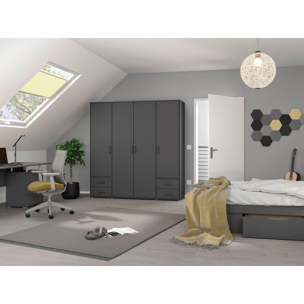 Thumbnail - Rauch Möbel Drehtürenschrank, Grau, Kunststoff, 5 Fächer, 4 Schubladen, 187x194x53 cm, Blauer Engel, BQ - Bündnis für Qu...