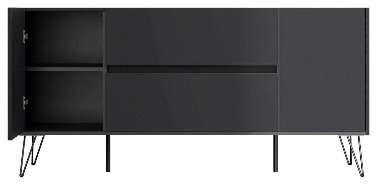 SIDEBOARD Posseik Industrial  in 155/75,8/42 cm  - Graphitfarben/Schwarz, Design, Holzwerkstoff/Metall (155/75,8/42cm) - P & B