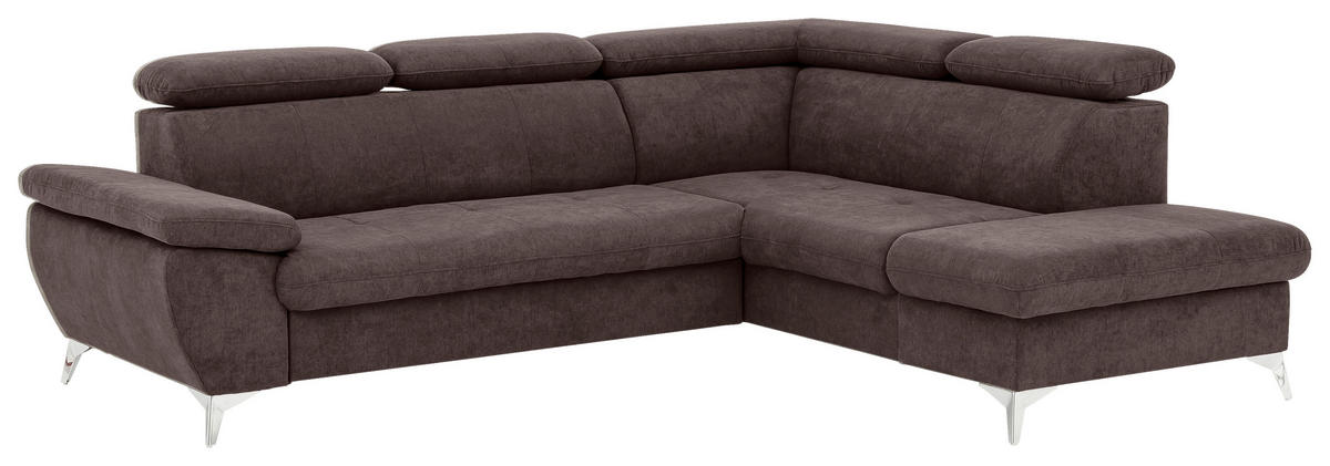 ECKSOFA in Mikrofaser Dunkelbraun  - Chromfarben/Dunkelbraun, Konventionell, Textil/Metall (256/209cm) - Livetastic