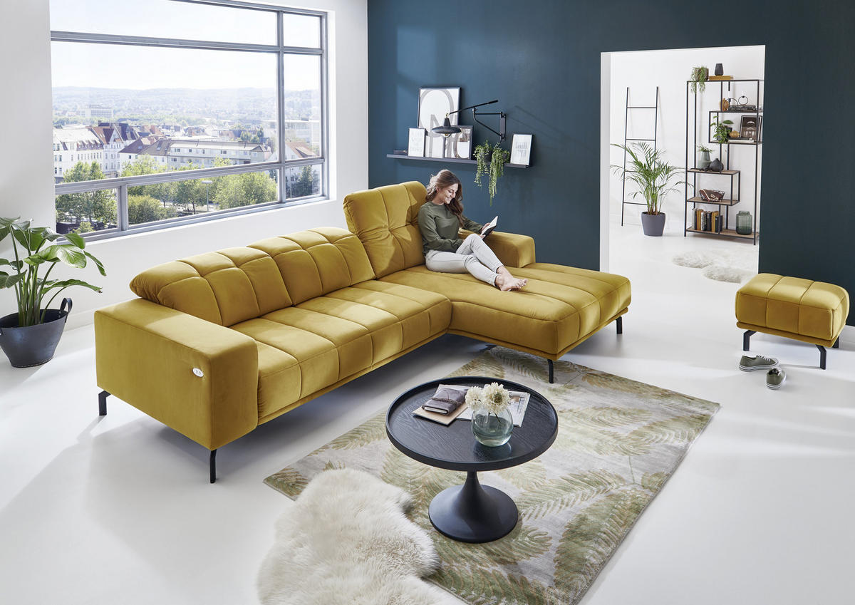 ECKSOFA in Velours Currygelb  - Currygelb/Schwarz, Design, Textil/Metall (195/293cm) - Beldomo Style