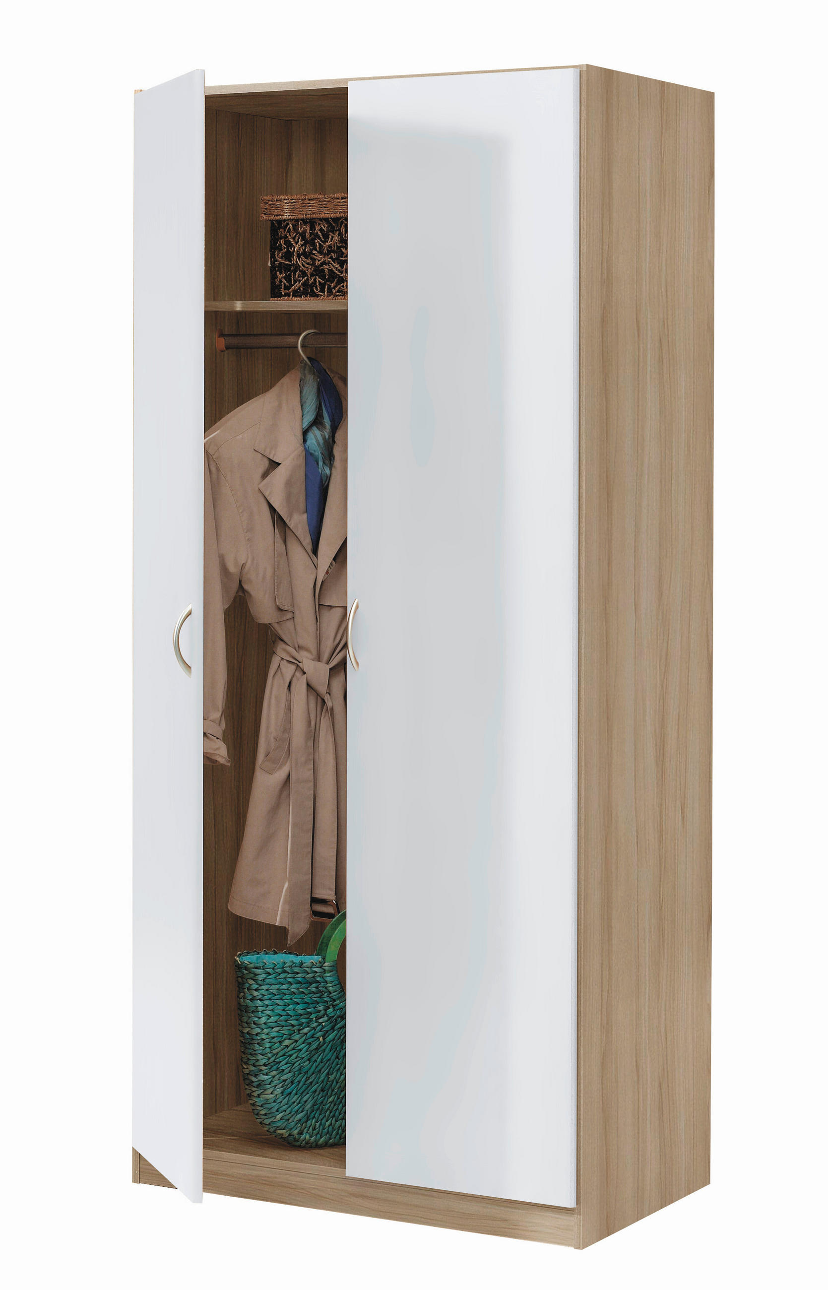 DREHTÜRENSCHRANK in Weiss, Sonoma Eiche  - Weiss/Silberfarben, Design, Holzwerkstoff/Kunststoff (91/197/54cm) - Boxxx