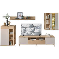 DNEVNI REGAL,  barve hrasta, kašmir  - barve kroma/kašmir, Moderno, kovina/steklo (329/199/44cm) - Hom`in