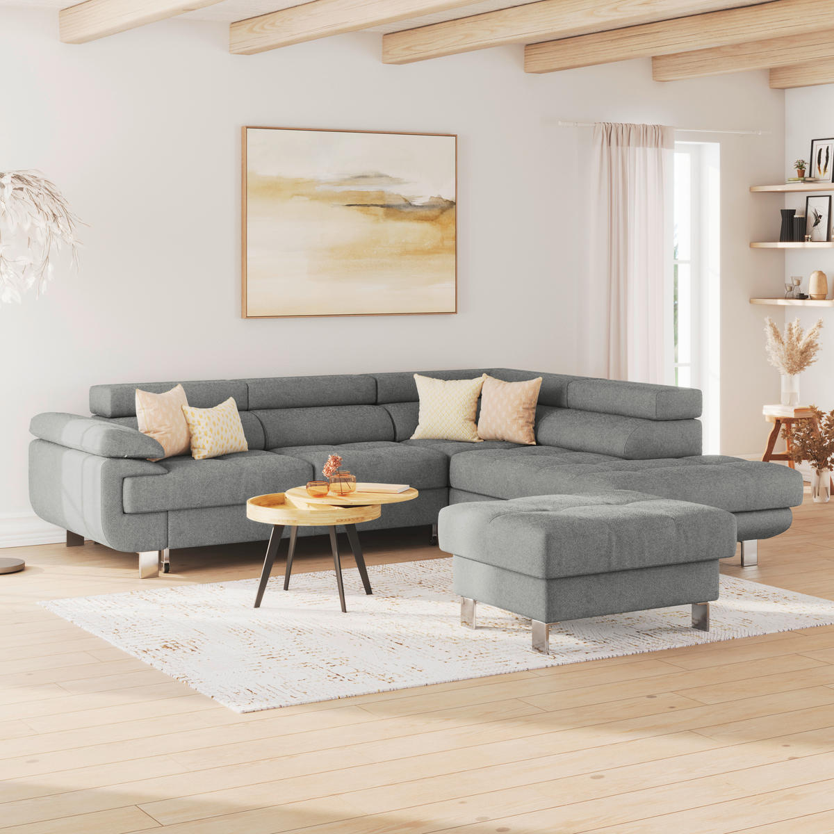 HOCKER Drell Dunkelgrau  - Dunkelgrau, MODERN, Textil/Metall (90/44/73cm) - MID.YOU