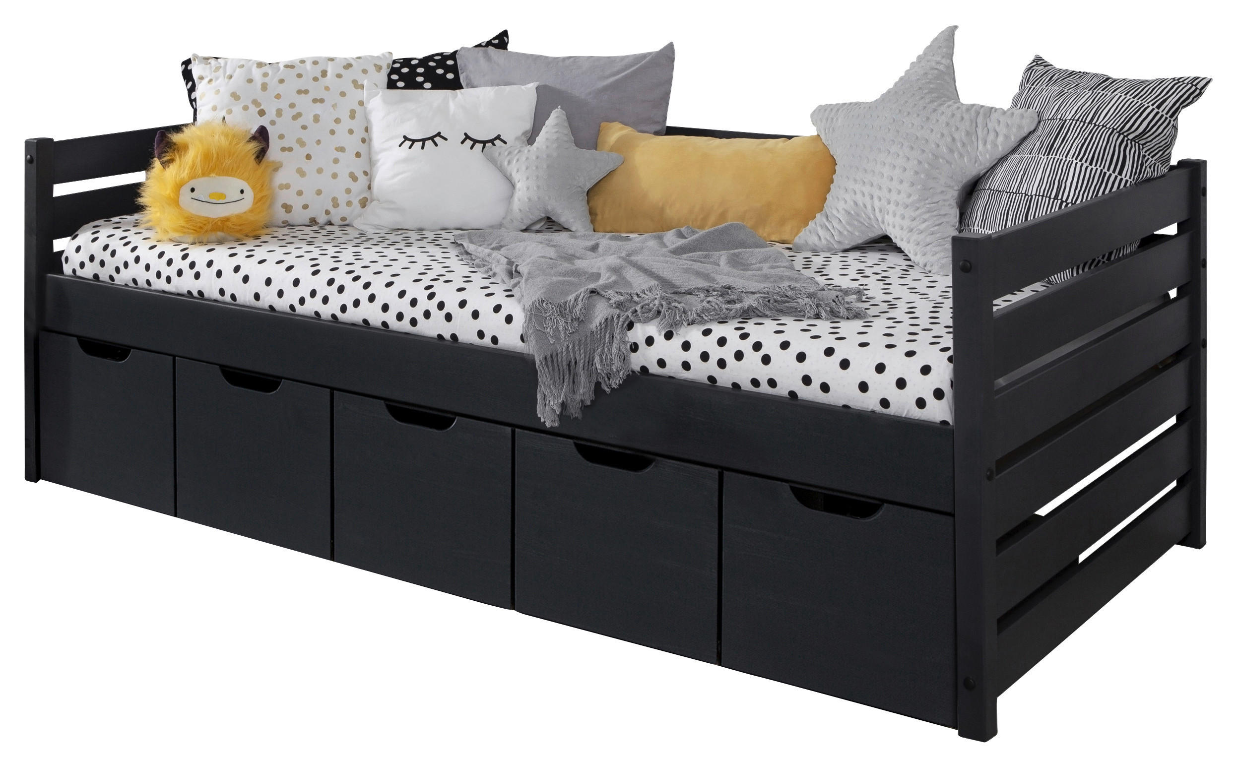 STAURAUMBETT 90/200 cm  in Grau   - Grau, Modern, Holz (90/200cm) - MID.YOU