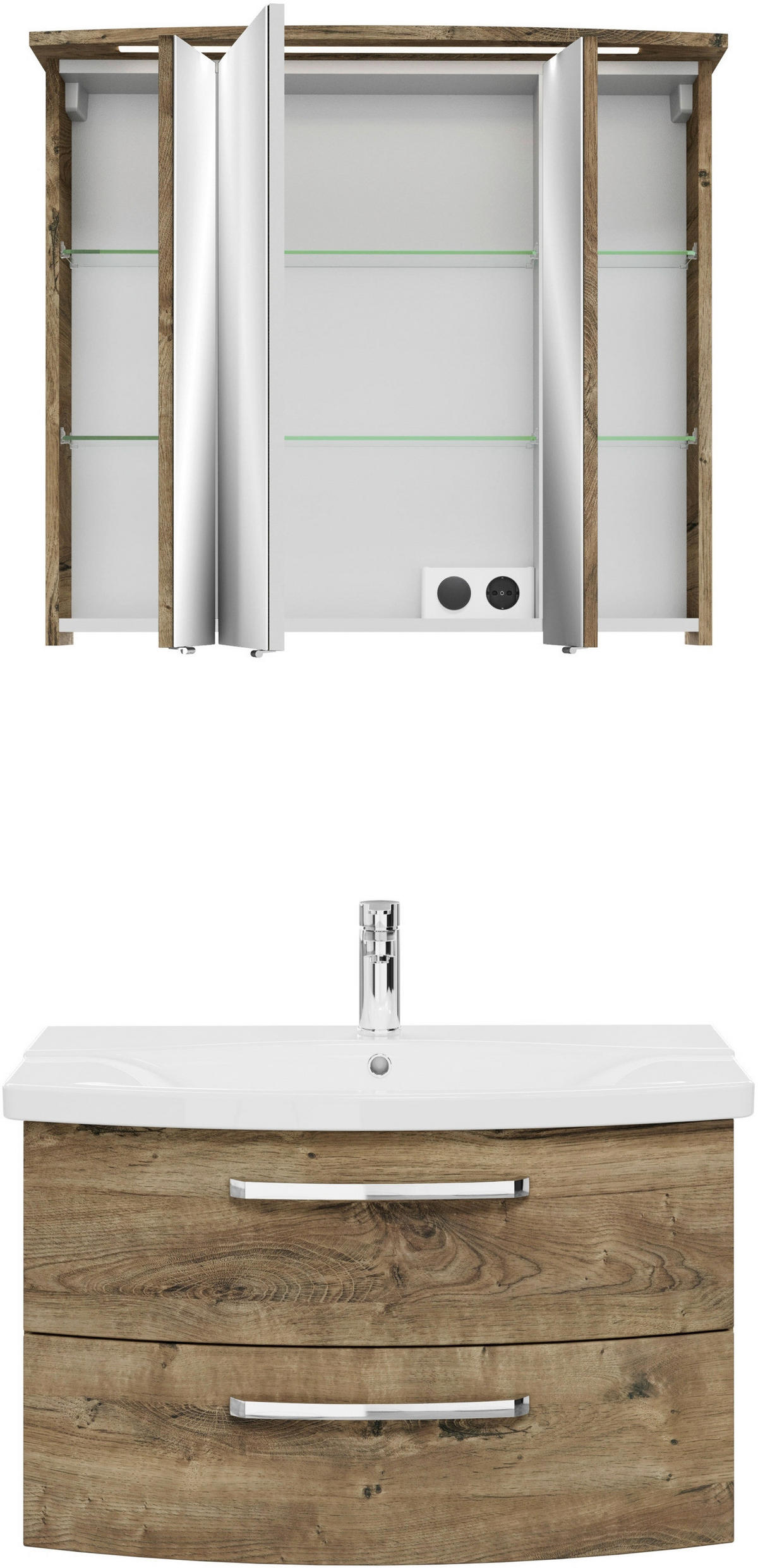 BADEZIMMER 3-teilig  in 84 cm  - Eiche dunkel/Chromfarben, MODERN, Glas/Keramik (84cm) - Sadena