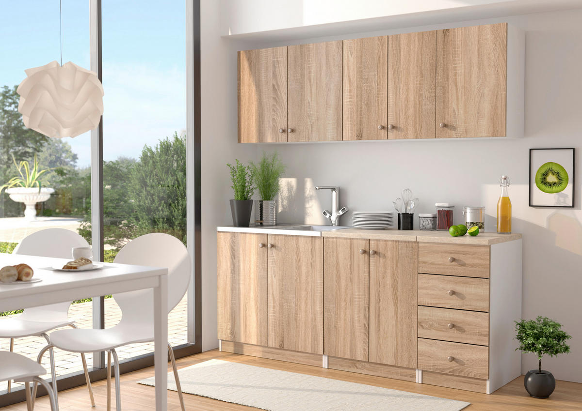 BLOK KUHINJA BEZ APARATA  bela, sonoma hrast  - sonoma hrast/boja hrasta, Konvencionalno, pločasti materijal/plastika (180cm)