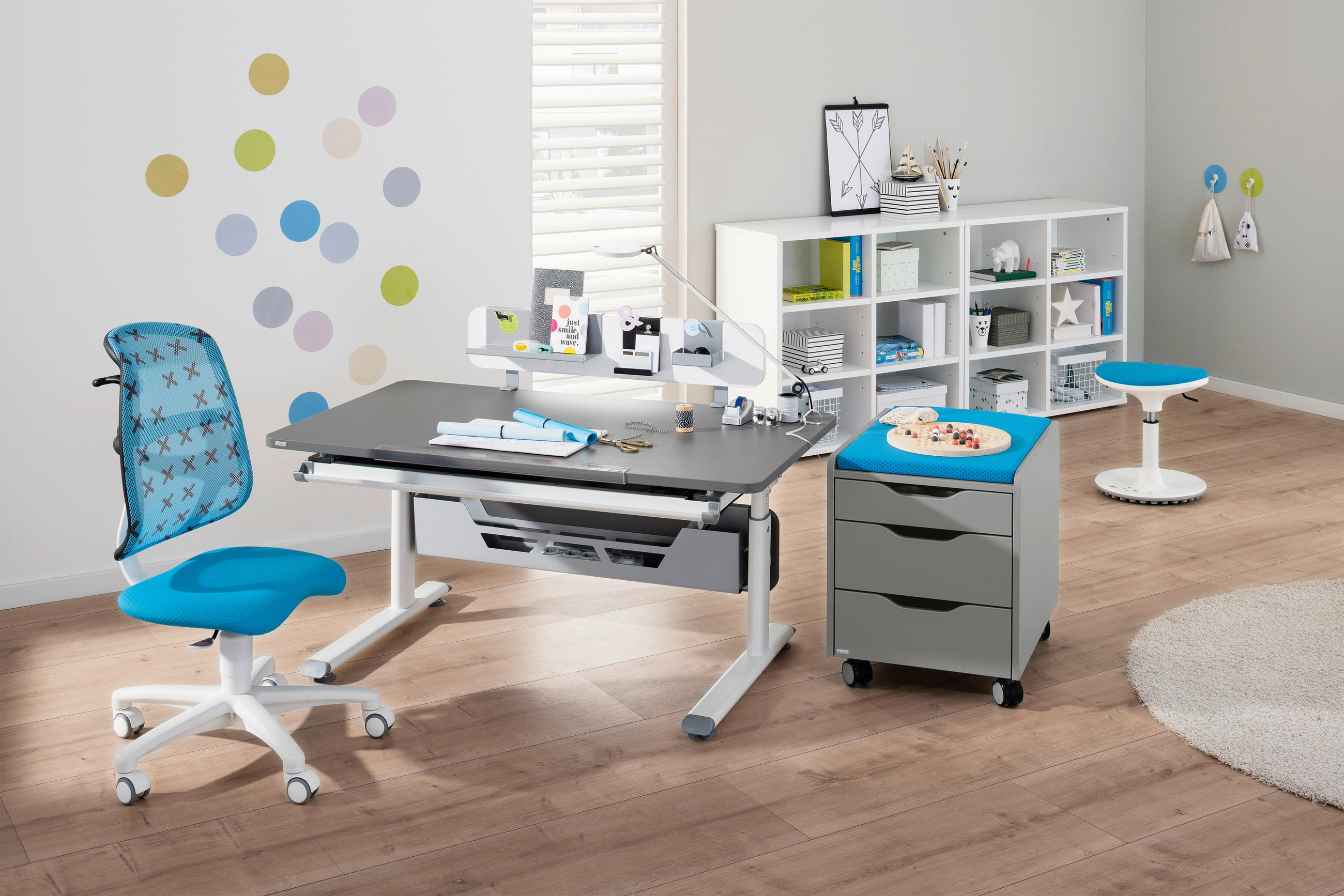 JUGENDSCHREIBTISCH 120/70/53-79 cm  - Schieferfarben/Weiß, Basics, Holzwerkstoff/Kunststoff (120/70/53-79cm) - Paidi