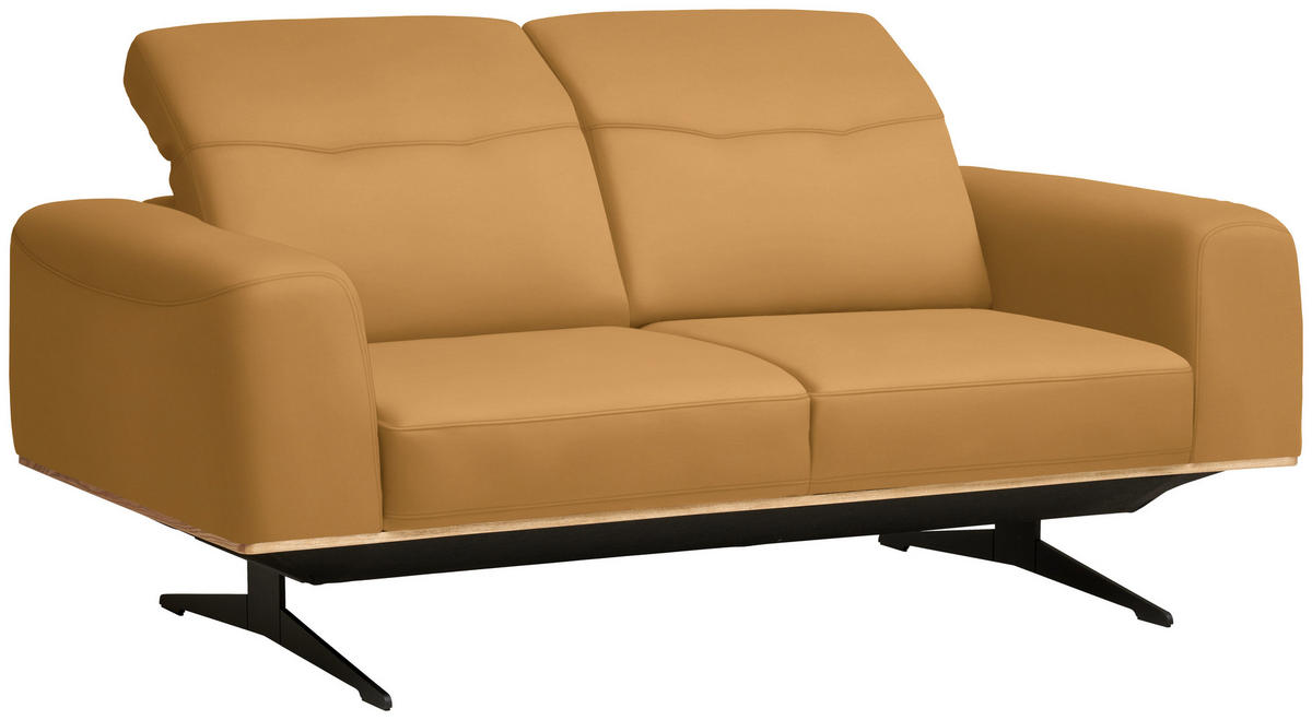 2-SITZER-SOFA in Echtleder Senfgelb  - Senfgelb/Schwarz, Design, Leder/Holz (174/76-97/102cm) - Novel