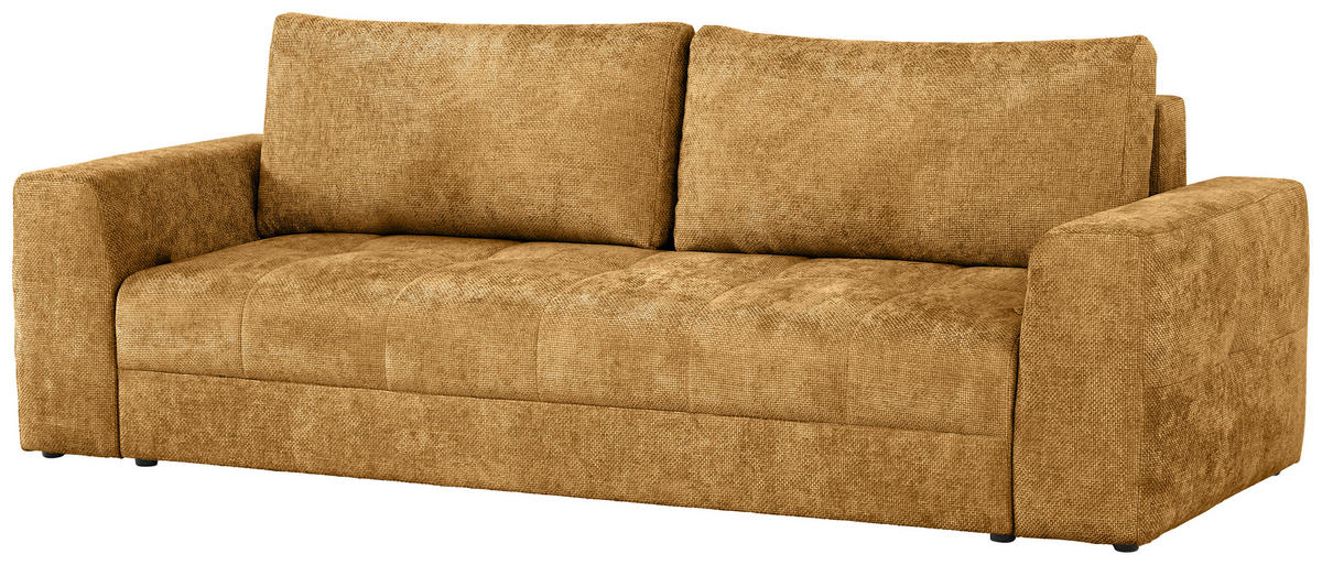 SCHLAFSOFA Struktur Currygelb  inkl. Zierkissen, Rückenkissen, Bettkasten, Schlaffunktion, Rücken echt  - Currygelb/Schwarz, KONVENTIONELL, Kunststoff/Textil (253/87/102cm) - Xora