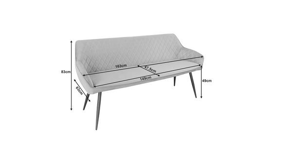 SITZBANK 163/83/63 cm Samt Grau, Schwarz  - Schwarz/Grau, Design, Textil/Metall (163/83/63cm) - Novel