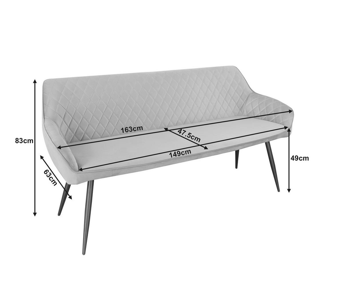 SITZBANK 163/83/63 cm Samt Grau, Schwarz  - Schwarz/Grau, Design, Textil/Metall (163/83/63cm) - Novel