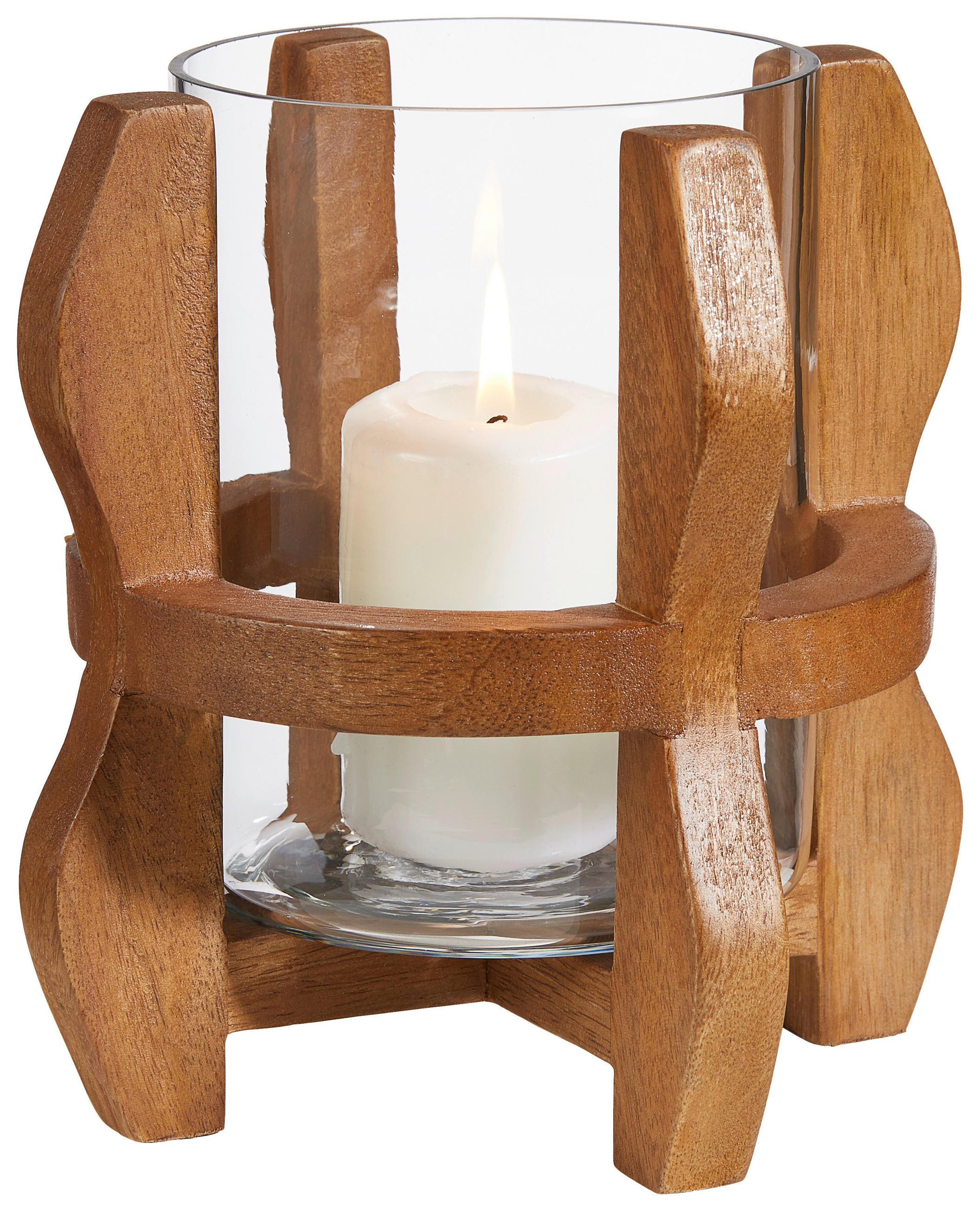 WINDLICHT Braun 14/15 cm  - Braun, Natur, Glas/Holz (14/15cm) - Ambia Home