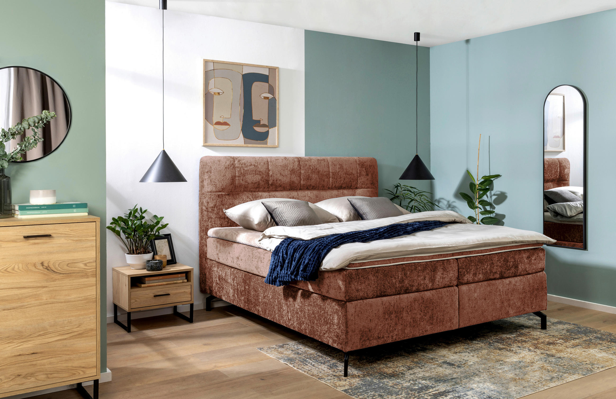 BOXSPRINGBETT 180/200 cm  in Rotbraun  - Rotbraun/Schwarz, Design, Textil/Metall (180/200cm) - Esposa
