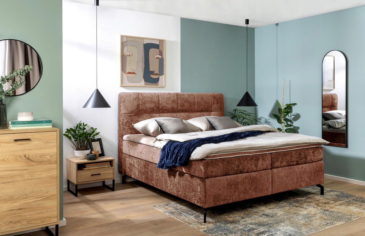 BOXSPRINGBETT 180/200 cm  in Rotbraun  - Rotbraun/Schwarz, Design, Textil/Metall (180/200cm) - Esposa