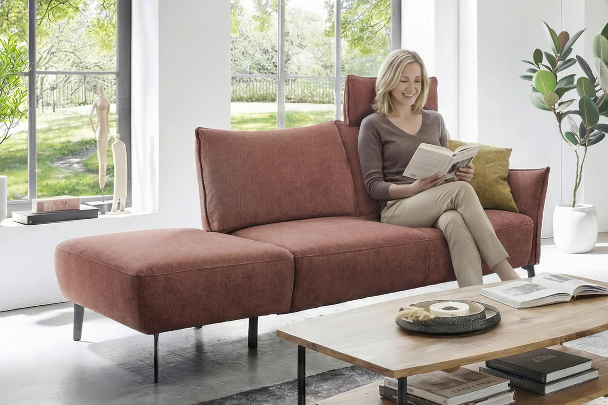 RÉCAMIERE Chenille Bordeaux  - Bordeaux/Schwarz, Konventionell, Textil/Metall (206/90/92cm) - Elegando