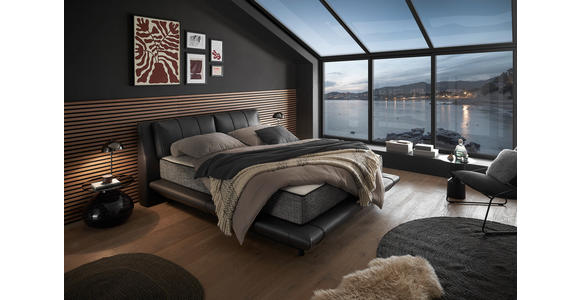 BOXBETT 180/200 cm,  in Schwarz, gepolstertes Kopfteil, Matratzen, Bettkasten, H3 + H4 = fest + sehr fest  - Schwarz, Design, Kunststoff/Textil (180/200cm) - Esposa