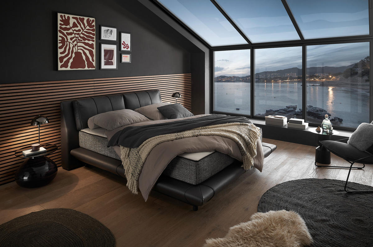 BOXBETT 180/200 cm,  in Schwarz, gepolstertes Kopfteil, Bettkasten, Matratzen, H3 + H4 = fest + sehr fest  - Schwarz, Design, Kunststoff/Textil (180/200cm) - Esposa