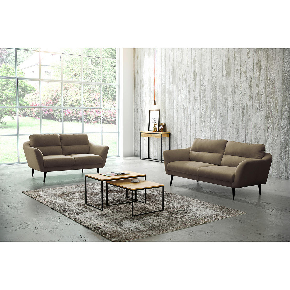 2-SITZER-SOFA Webstoff Braun  - Schwarz/Braun, Design, Holz/Textil (158/87/88cm) - Livetastic