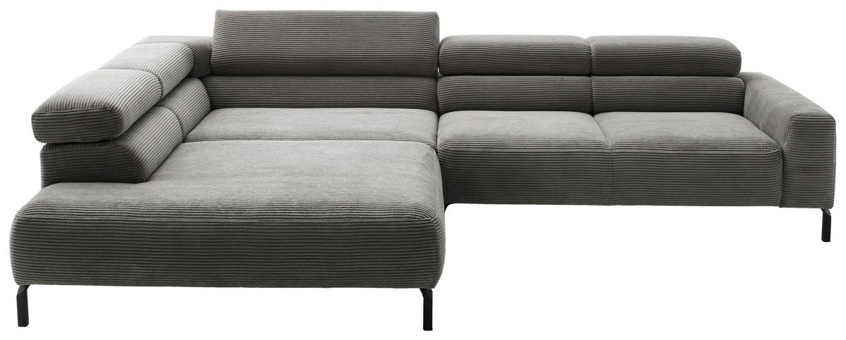 ECKSOFA inkl. Funktion in Cord Dunkelgrau  - Dunkelgrau/Schwarz, Modern, Textil/Metall (219/309cm) - Pure Home Lifestyle