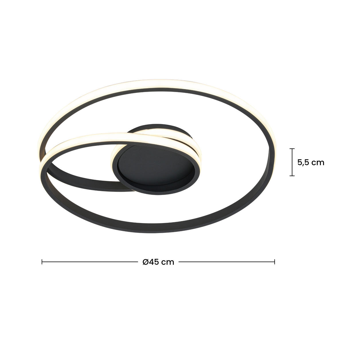 DECKENLEUCHTE 45/8 cm  - Schwarz, Trend, Kunststoff/Metall (45/8cm) - Collett's Monde